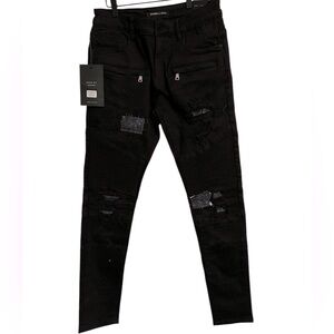 Embellish Premium Men’s Black Rip & Repair Distressed Skinny Jeans‎ Size 32